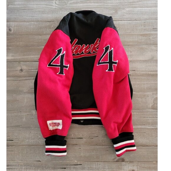 Pacsun Stranger Things Hawkins Varsity Letterman Jacket Size Medium Red Black - Picture 9 of 14